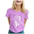 thumbnail image 1 of TSADFHJI Chemises pour Femmes Manches Longues Coton Col Rond T-Shirt Imprimé Manches Courtes Col Rond Haut Blouse TTTG Violet, 1 of 5