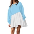 thumbnail image 1 of Womens Oversized Sweatshirt Dress Long Flowy Patchwork Pullover Tops Cute Drop Shoulder Sweatshirts Fall Long Sleeve Mini Dress Teen Girls Crewneck Solid Tunic Pleated Loose Clothing Beig, 1 of 5