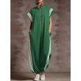 thumbnail image 4 of Women'S Zipper Stand Collar Striped Color Block Fashion Long Jumpsuit Casual Chic One-Piece Outfit Green S, 4 of 5