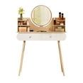 thumbnail image 3 of Queroig Makeup Vanity Desk with LED Lighted Mirror, Vanity Table with 2 Drawers and Opening Shelves, Bedroom Dressing Table, 3 Modes Brightness Adjustable, 3 of 7