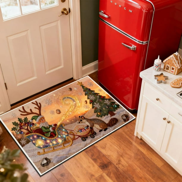 Tapete de entrada, alfombra bordada en relieve, absorbente, antideslizante y resistente a la suciedad, tapete de entrada para el hogar, tamaño grande (40 x 60 cm), estilo navideño, plegable,