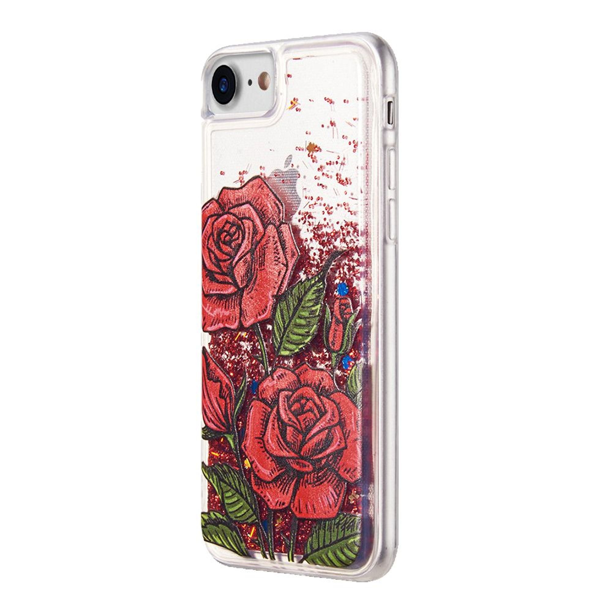For Iphone Se Se2 Case By Insten Waterall Liquid Sparkling Quicksand Roses Tpu Rubber Candy Skin Case Cover Compatible With Apple Iphone Se Se2 7 8 Red Walmart Com Walmart Com