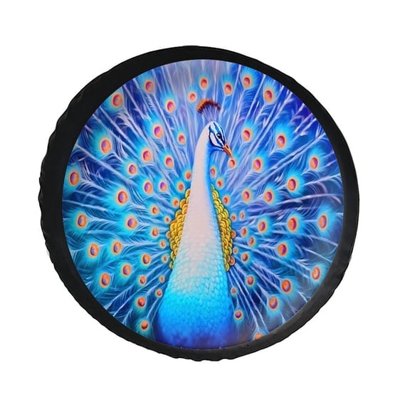 KAKALAD Peacock Feather Bird 07 Spare Tire Cover PVC Leather Universal Vehicle Accessories Buckle Car Tools 14”in