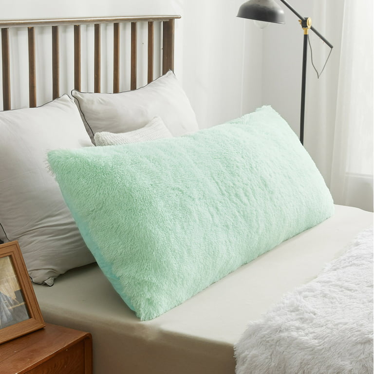 XeGe Shaggy Faux Fur Body Pillow Cover, Fluffy Long 20x54 Bed