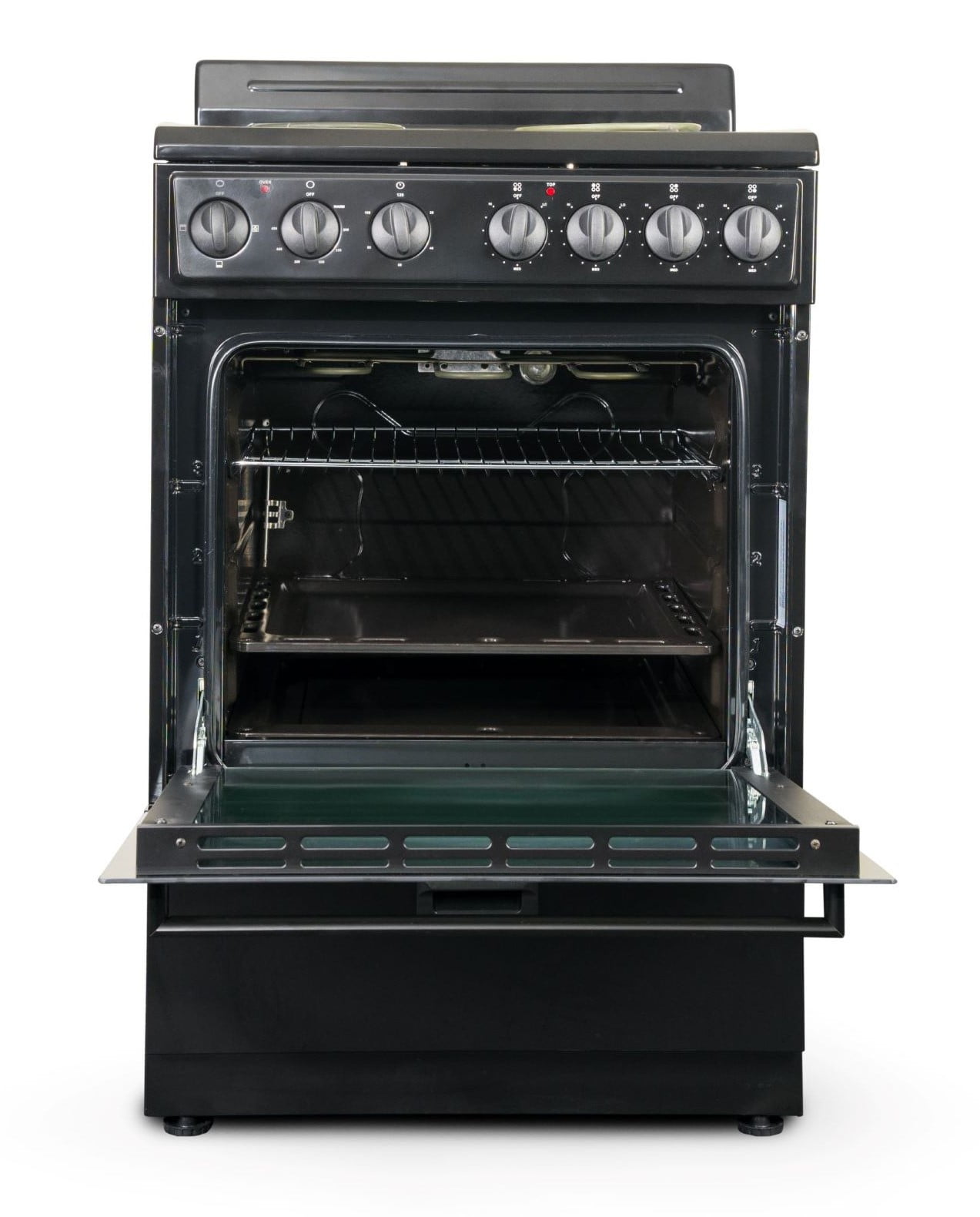 Premium Levella 24 in. 2.7 cu.ft. Single Oven Electric Range with 4 Burners and Storage Drawer in Black
