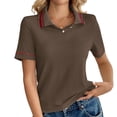 thumbnail image 2 of HongQid Womens Short Sleeve Collared Tops V Neck Button Down Placket Fitted Shirts, 2 of 7