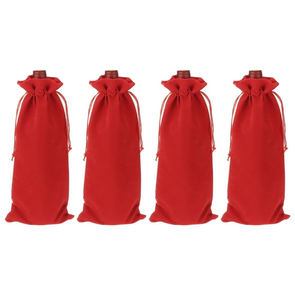Uxcell 4 Pcs Wine Bottle Gift Bags with Drawstrings, Velvet Wine Bags Reusable Liquor Bottle Covers for Wedding Birthday Party, Red