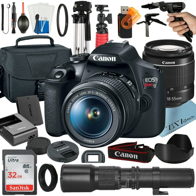 Canon EOS Rebel T7 DSLR Camera with 18-55mm + 500mm Preset Lens + SanDisk 32GB + Case + ZeeTech Bundle