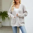 thumbnail image 4 of Women's Open Front Knit Cardigan Sweater Long Sleeve Casual Loose Fit Chunky Knitwear with Pockets, 4 of 8