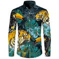 thumbnail image 3 of Camisa con botones y cuello vuelto para hombre con estampado 3D de tigre, estilo chino, vintage, de manga larga, para fiesta hawaiana, ropa de calle, 3 of 5
