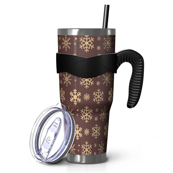 40oz Tumbler,Brown Christmas Snowflake Pattern Insulated Tumblers with Removable Handle,Stainless Steel Double Vacuum Coffee Tumbler Cup with Straw for Home,Office,Travel,Party