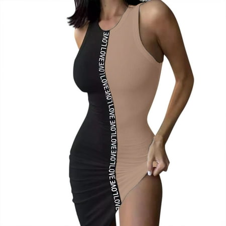

koaiezne Ladies Sliom Dresses Contrasting Color LOVE Webbing Vest Sleeveelss Dress Slim Fit Covered Banquet Skirt Cotton Blend Tops for Women Camisole Halter Top