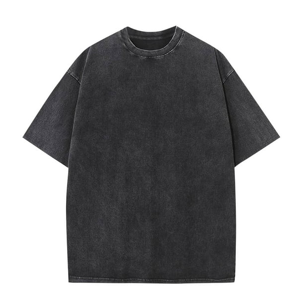 Ceisia Men's Vintage Washed Solid Crew Neck Short Sleeve T-Shirt Casual Retro Top Black XXXL Gifts