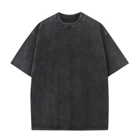 USNSM Men s Cotton T-Shirts Short Sleeve Tees Crewneck Shirts Casual Blouses Plus Size Solid Pullover Distressed Tops 2025 Summer Black M