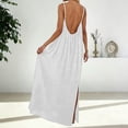thumbnail image 5 of Open Back Flowy Linen Beach Maxi Dress for Women Spaghetti Strap Summer Oversized Slit Boho Vacation Sundress, 5 of 6