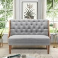 thumbnail image 5 of Yongqiang Upholstered Settee Bench Small Loveseat Sofa Rattan Dining Bench with Back Banquette Seating for Kitchen Dining Room Living Room Button Tufted Mini Couch Grey, 5 of 7