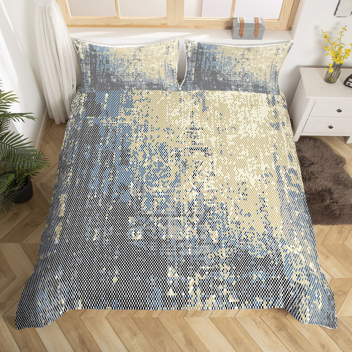 YST Gray Gradient Duvet Cover Full Grey Ombre Bedding Set, Grunge