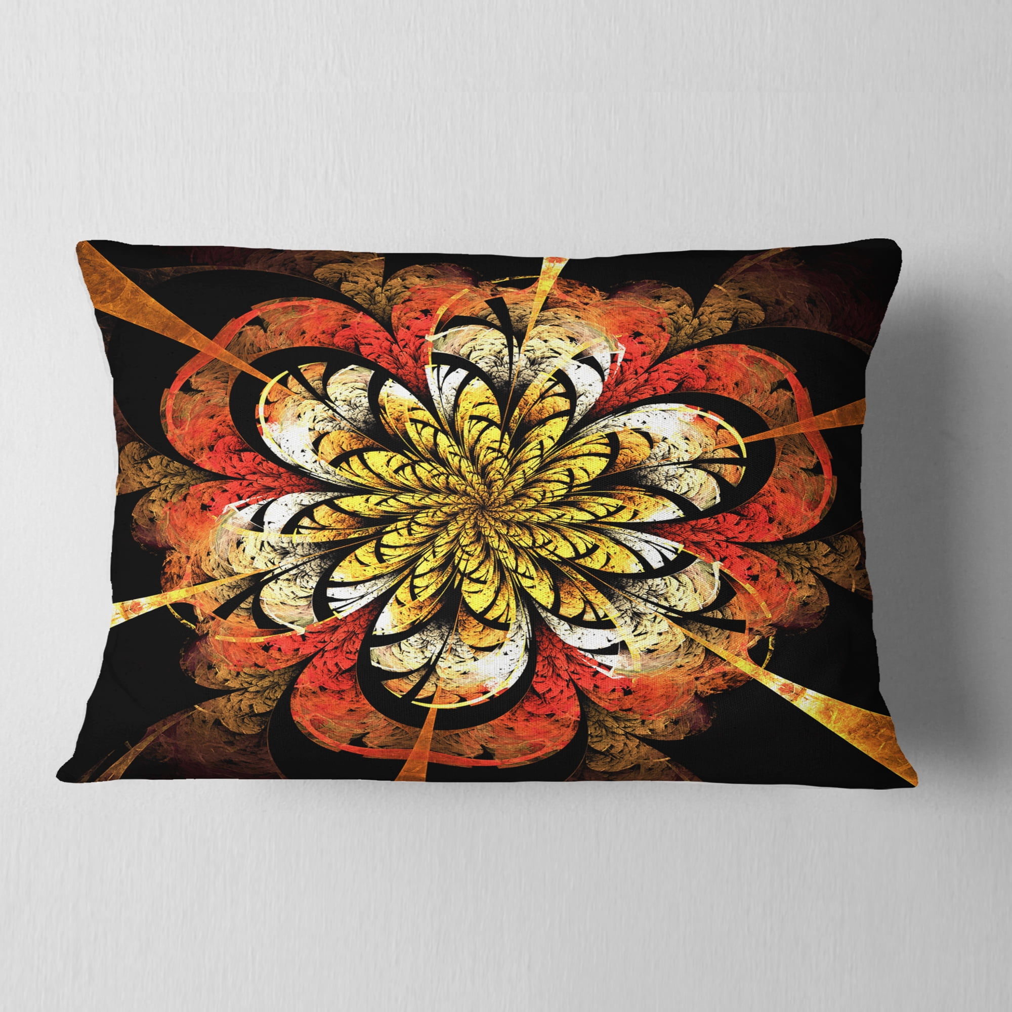 Designart Dark Yellow Orange Fractal Flower - Abstract Throw Pillow - 12x20