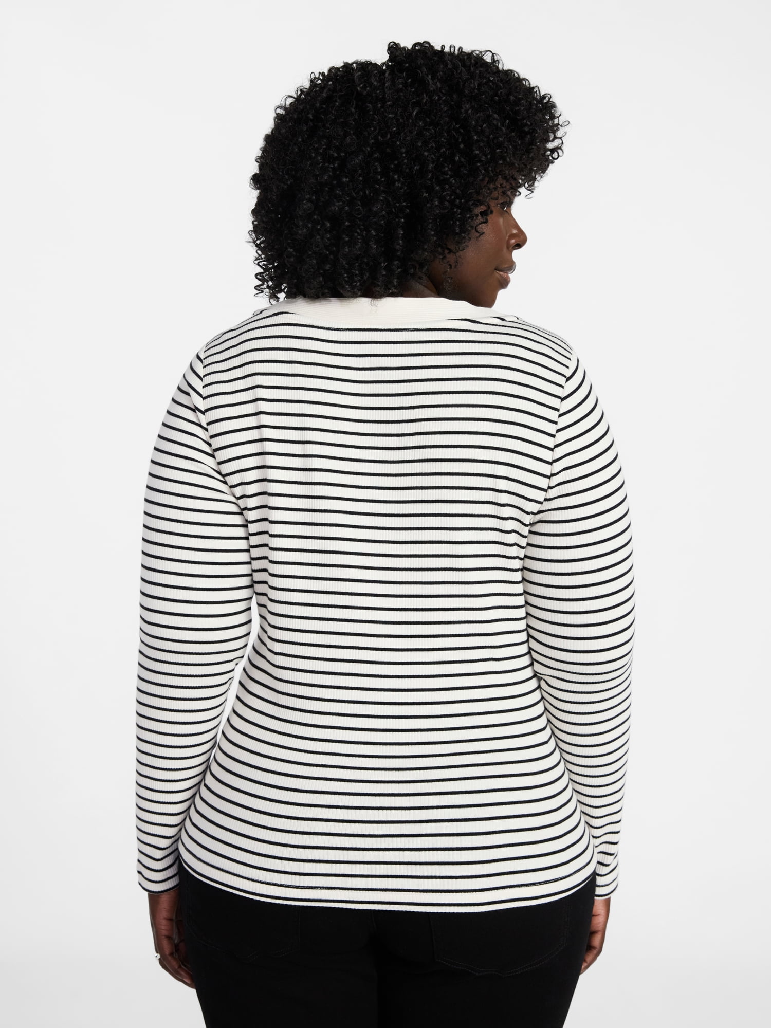 Terra & Sky Women's Plus Size Long Sleeve Square Neck Rib Top, Sizes 0X-5X