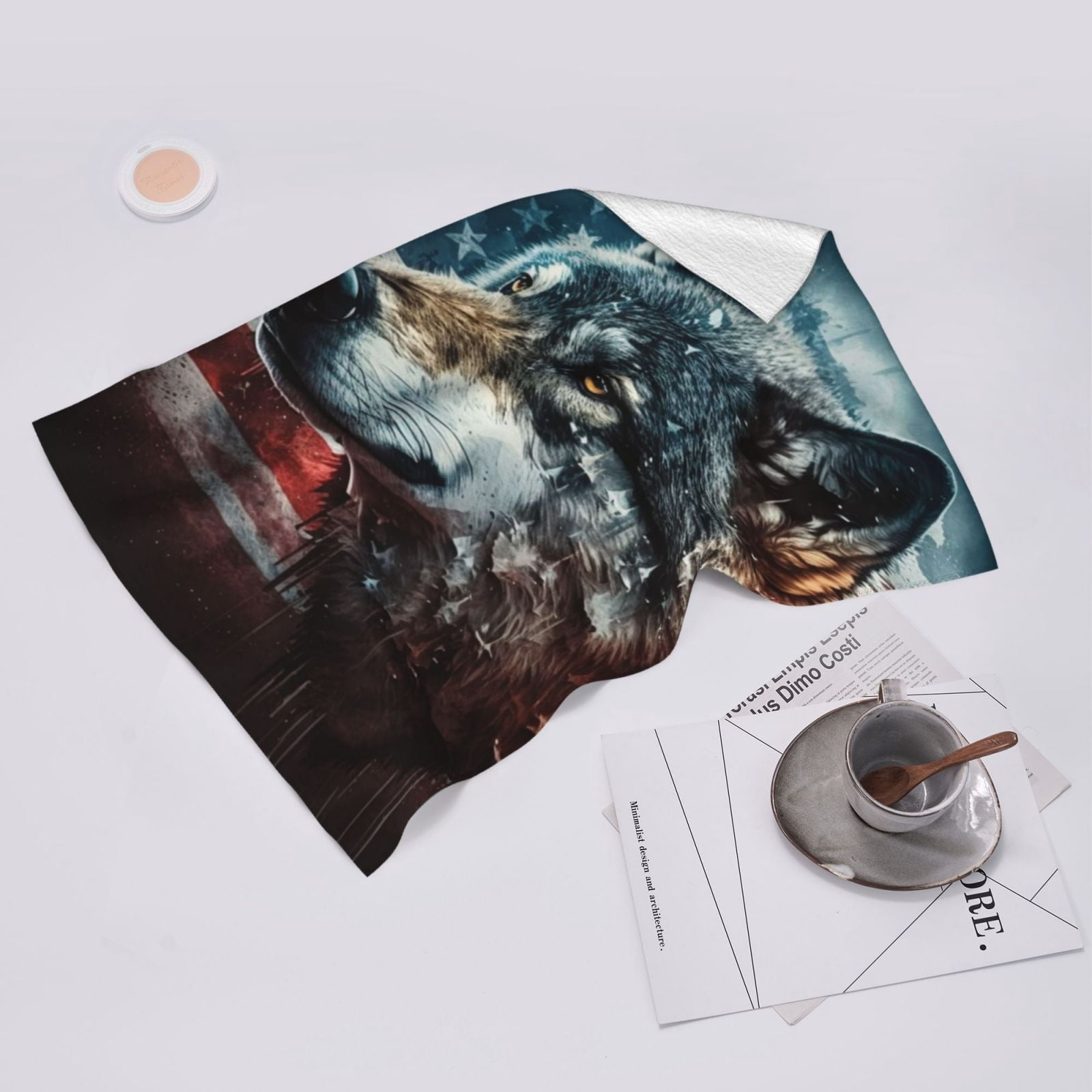 American Flag Wolf Art USA 27.5" x 16" Ultra Soft Hand Towel, Face Wash Cloth for Bathroom, Gym, Travel, Pool