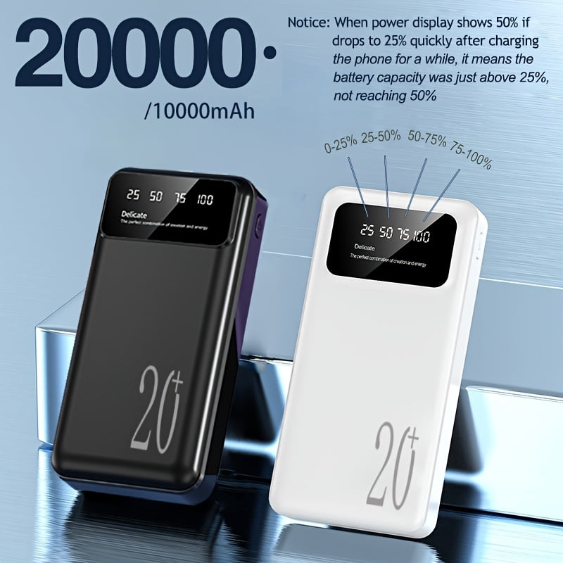 High-Capacity Mobile Power Bank with 10000/20000Mah, Featuring a 5V2.1A Output, Portable USB Charging for Android And Iphone Devices, Dual USB Outputs, Type-C And Micro Inputs, Two LED Flashlights,