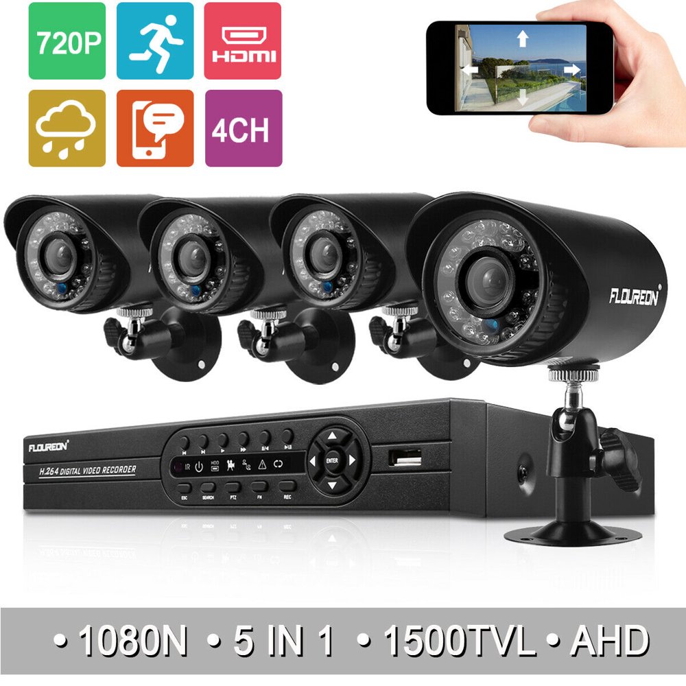 FLOUREON 4CH H.264 1MP DVR 1080P IR Outdoor CCTV Home Security Camera System Kit