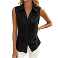 thumbnail image 3 of VBVC Women's Sleeveless Button Down Shirt, Ladies' Collared V-Neck Blouse, Casual Pocket Work Office Tank Top For Women,Black,S-2XL, 3 of 8