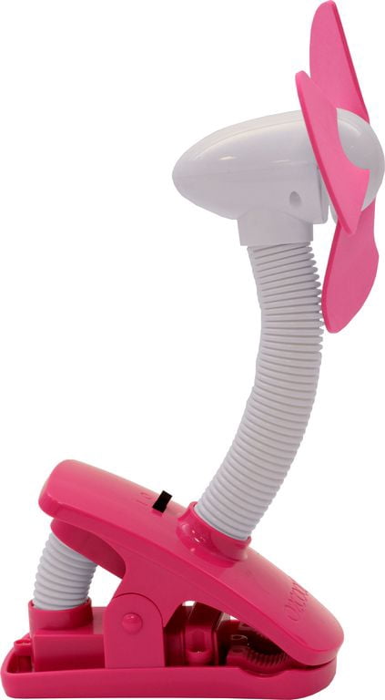 O2COOL 4 inch Portable Battery Powered Stroller Clip Fan, Pink and White