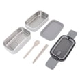 thumbnail image 3 of Bento Box de acero inoxidable 304, apto para microondas, con palillos y cuchara, contenedor de almuerzo de doble capa para trabajo de adultos, dos divisiones, 3 of 14