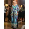 thumbnail image 4 of HAPPY BAY Women's Summer Loungewear African Beach Cover Up Slit Dress Home Wear Maxi Dresses Caftans for Women 2X-3X Cyan, Floral, 4 of 5
