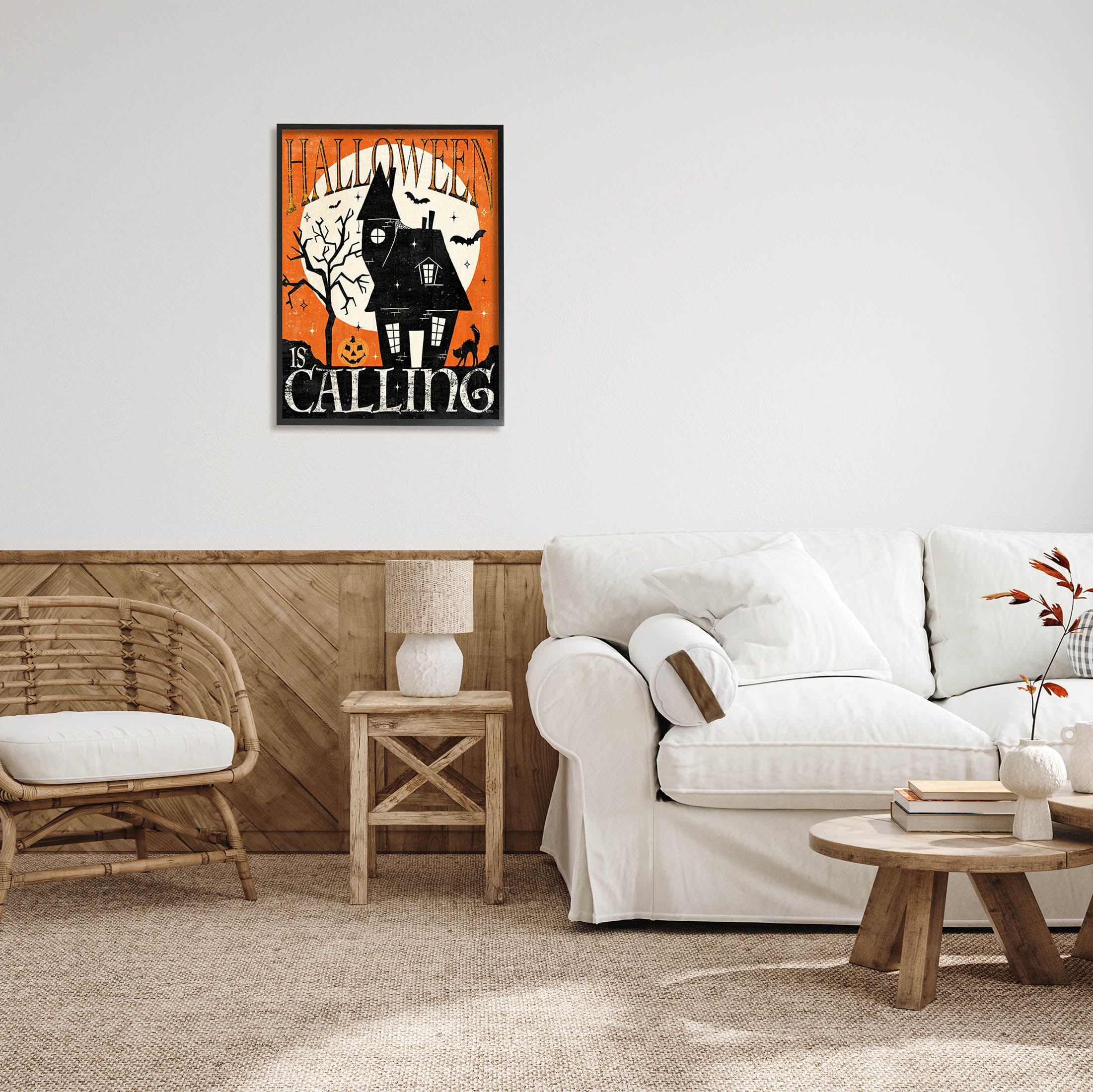 Stupell Industries Halloween Is Calling Haunted House Graphic Art Black Framed Art Print Wall Art, Design by Veronique Charron
