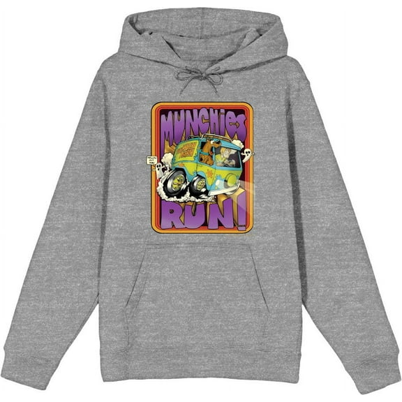 Scooby-Doo Munchies Run Adult Heather Gray Long Sleeve Hoodie-Medium
