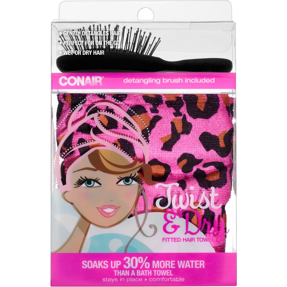 Conair 2 Piece Twist and Dry Hair Towel and Detangling Brush Set