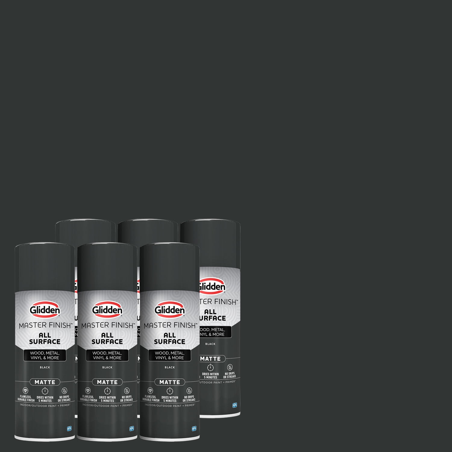 (12 pack) Glidden Master Finish 12 oz. Matte Black Interior/Exterior All Surface Spray Paint and Primer, 6 Pack