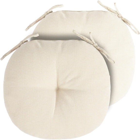 Outdoor Bistro Chair Cushion Set of 2, Waterproof Tufted Round Seat Cushion with Ties, 15"x15"x4" Patio Furniture Chair Pads for Home Garden Balcony Office-Cream