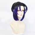 thumbnail image 3 of Qliuoazw 30cm Black Gradient Blue Cos Wig Fiber Silk Wig Rose Mesh With Hair Net, 3 of 9
