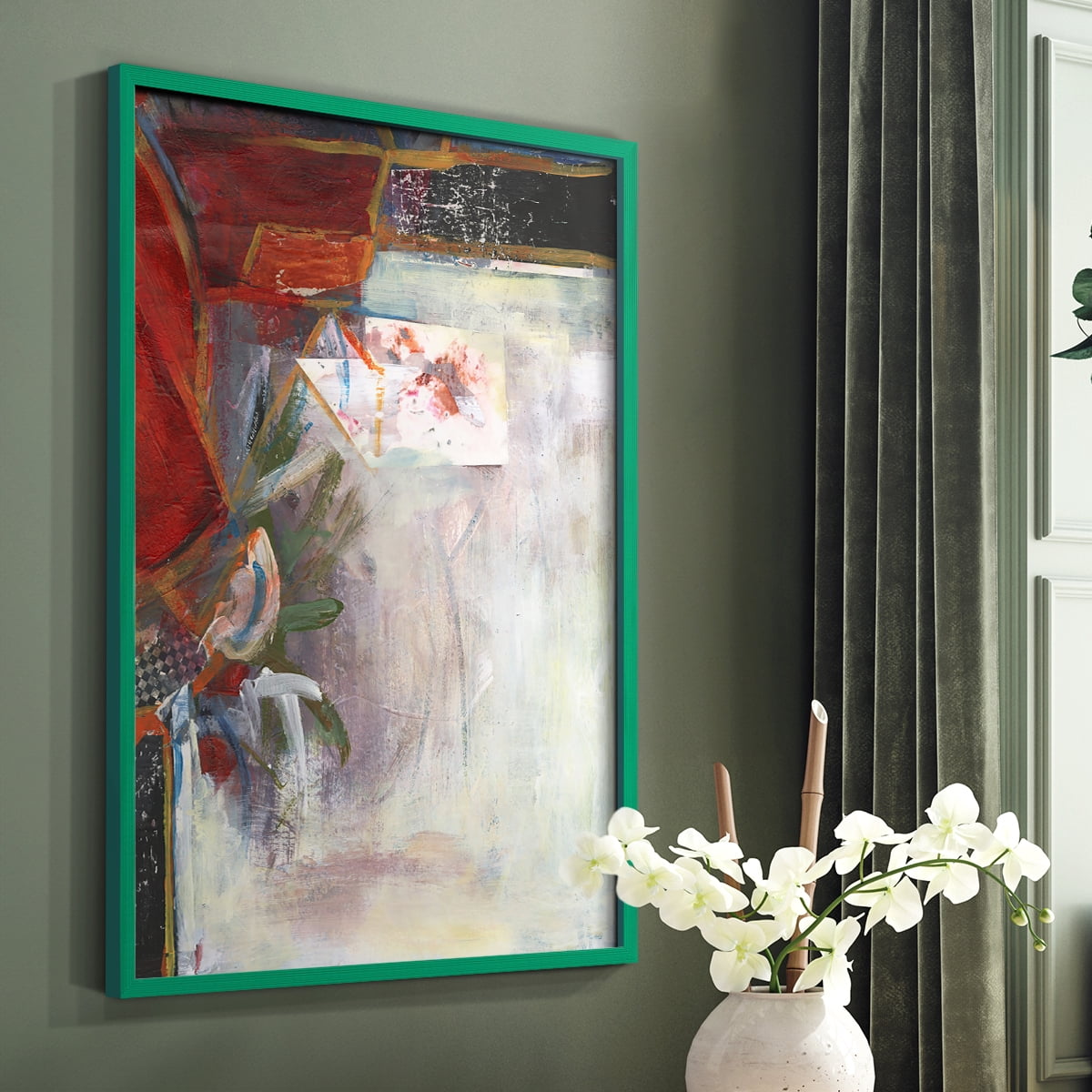 City Life III Framed Print in Green Solid Wood Framed Print No Nail Hanging
