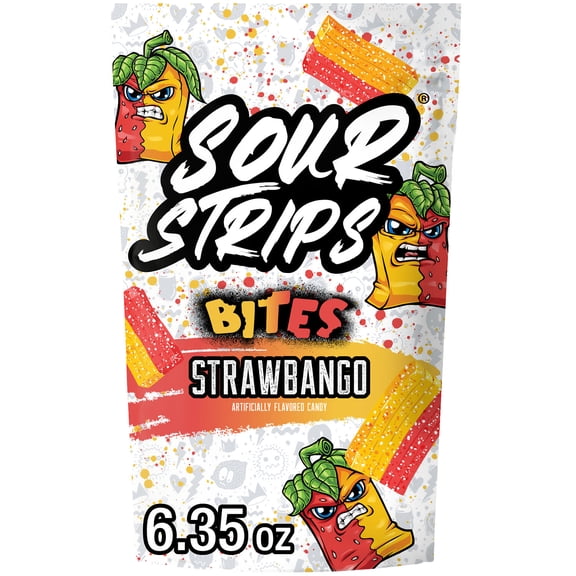 SOUR STRIPS Bites Strawbango Flavored Chewy, Candy Bag, 6.35 oz