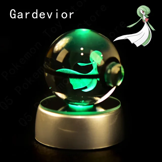 3D Pokemon Crystal Ball 8CM 5CM Mewtwo Pikachu Gengar Crystal Glass Pokemon Ball Pokeball Figure Night Light LED Lamp Base Gift