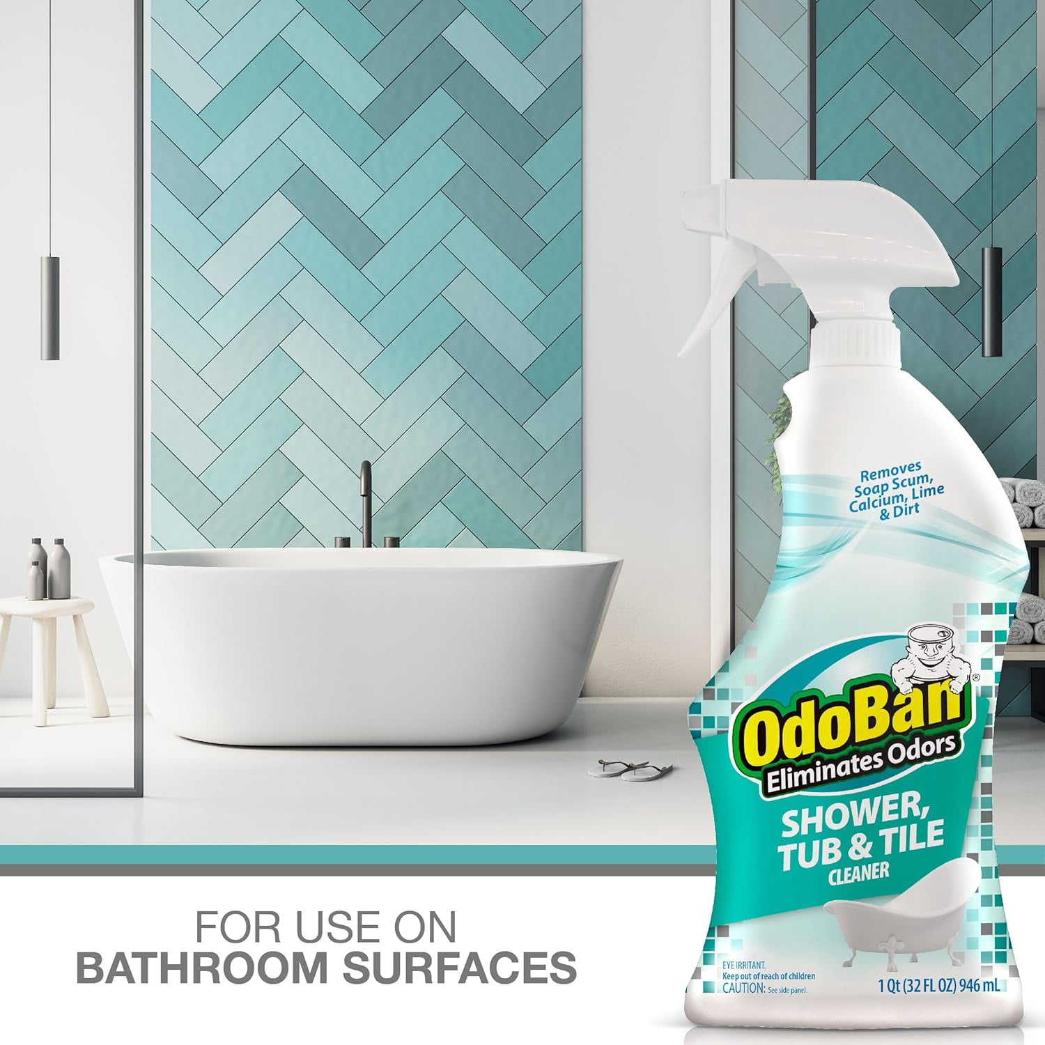 OdoBan Ready-to-Use Shower Tub & Tile Cleaner, 32 Fl Oz Spray Bottle and 1 Gallon Refill