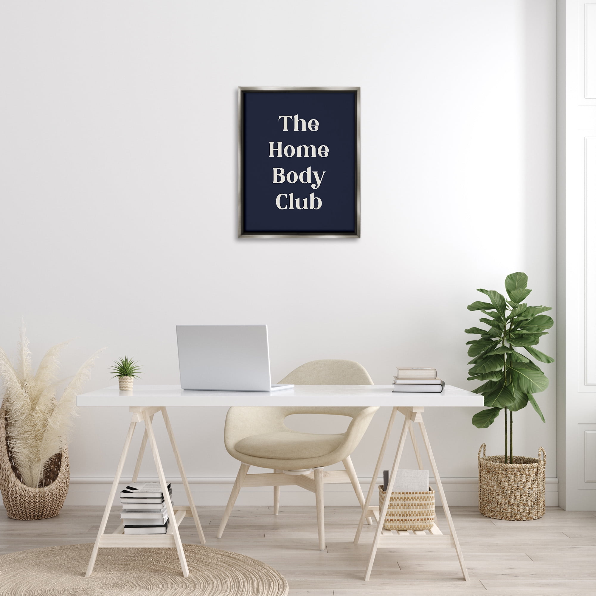 Stupell Industries Minimal Homebody Club Typography Painting Gray Floater Framed Canvas Art Print Wall Art, 25 x 31