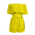 thumbnail image 5 of YeJammarp Chiffon Flowy Short Jumpsuits Womens Dressy Casual Off The Shoulder Pleated Romper Shorts with Belt Summer (XL, Yellow), 5 of 6