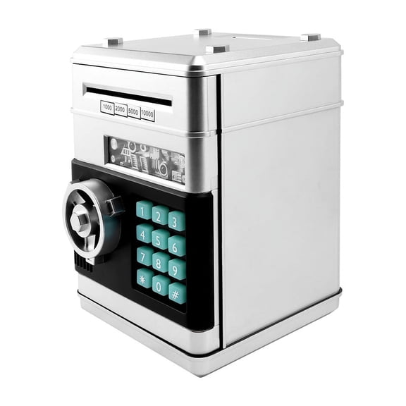 Cartoon Electronic ATM Password Bank Cash Coin Can Auto Scroll Paper Box Gift (silvery black)