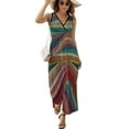 thumbnail image 2 of 70s Retro Colorful Wavy Womens Night Club Maxi Dress V Neck Sleeveless Bohemia Long Dresses, 2 of 9