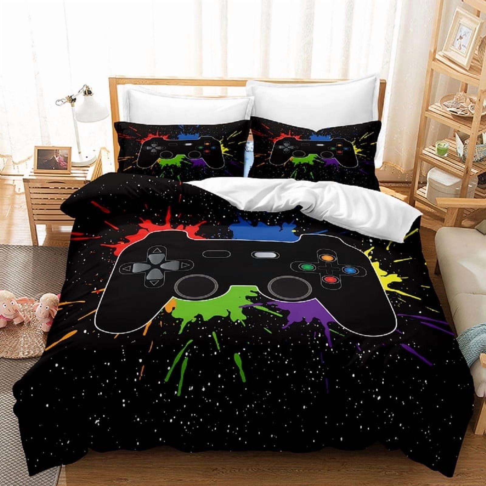 Gaming Comforter Set for Boys & Teens - Soft Game Controller Bedding, All-Season Lightweight Down Alternative, Gamer Room Decor, Twin/Queen/King