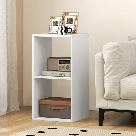 2 Cube Storage Organizer, 2 Tier Floor Standing Bookcase, Small Bookshelf for Small Spaces, Wooden Open Display Shelf for Living Room, Bedroom, Study, White Bookshelf with Open Back