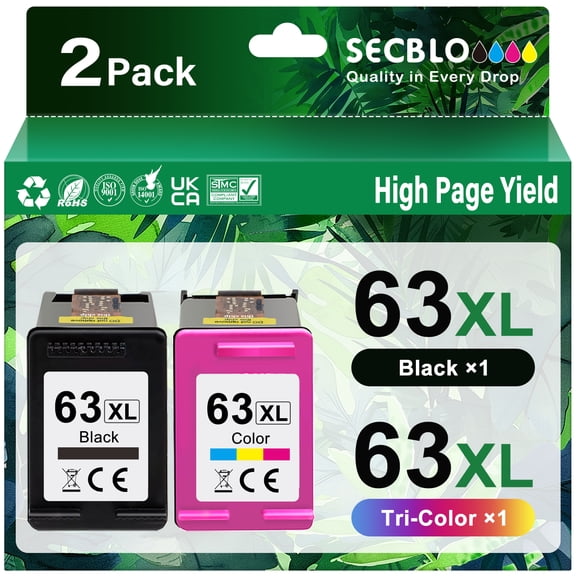63XL Ink Cartridges Compatible for HP 63 Ink Cartridge for HP Ink 63 for Printer Ink 63 63XL, 2 Pack