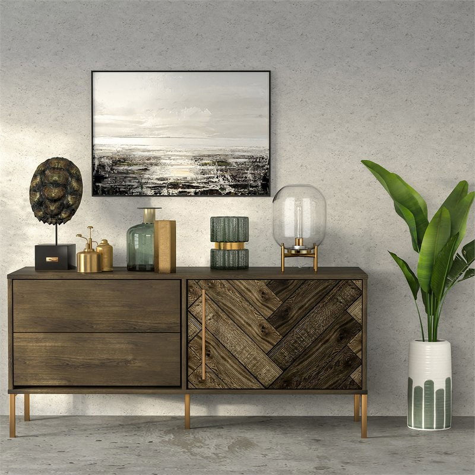 Evelyn&Zoe 15.38" Tall Table Lamp with Glass Shade in Brass/Clear Table Lamp Brass/Clear 15" Tall
