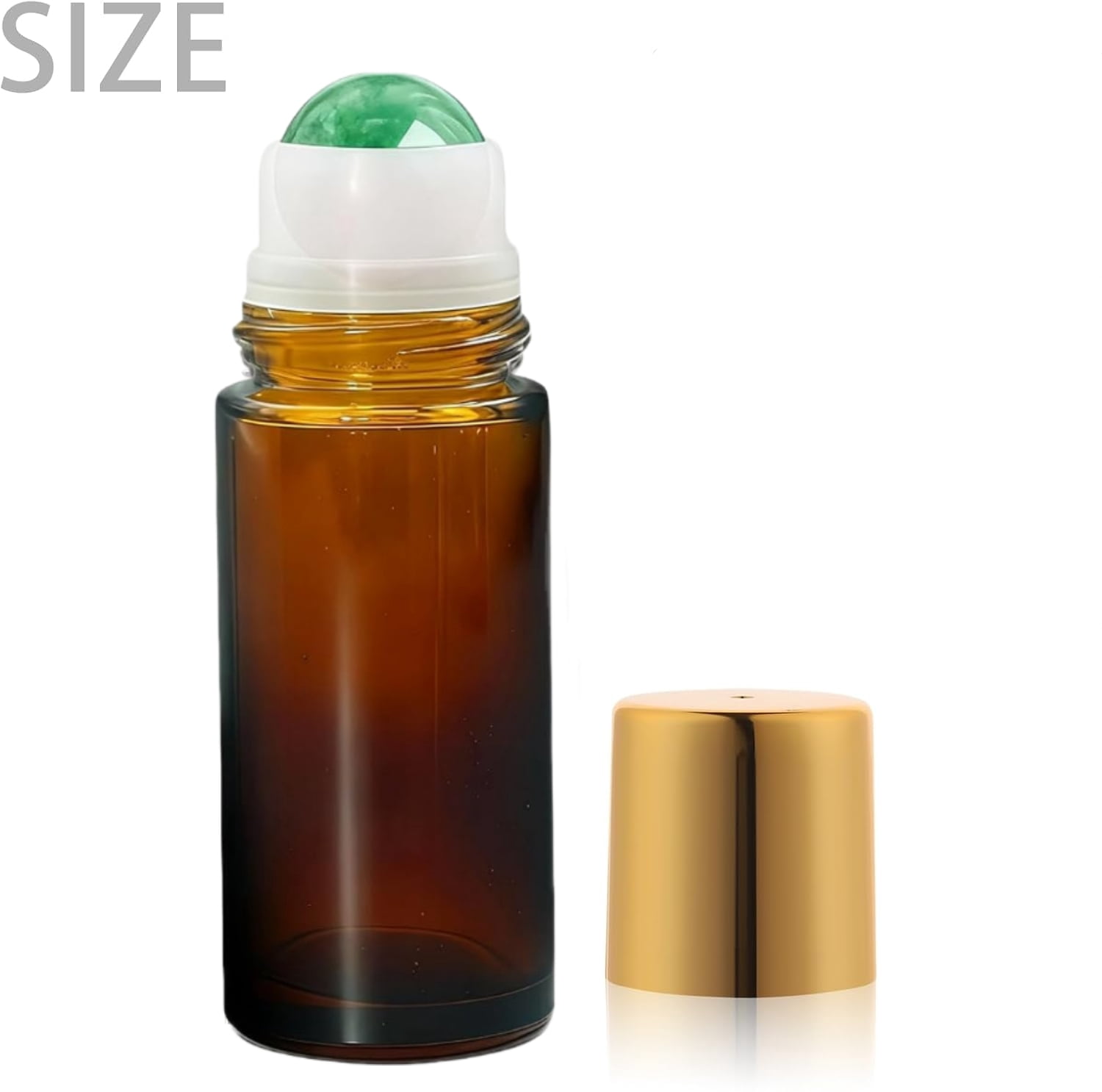 2 Pack Green Aventurine Roller Bottles for Essential Oils, 50ml Refillable Amber Glass Roll On Bottles with Natural Crystal Roller Balls, Leak-Proof Travel Perfume Bottle with Gold Caps