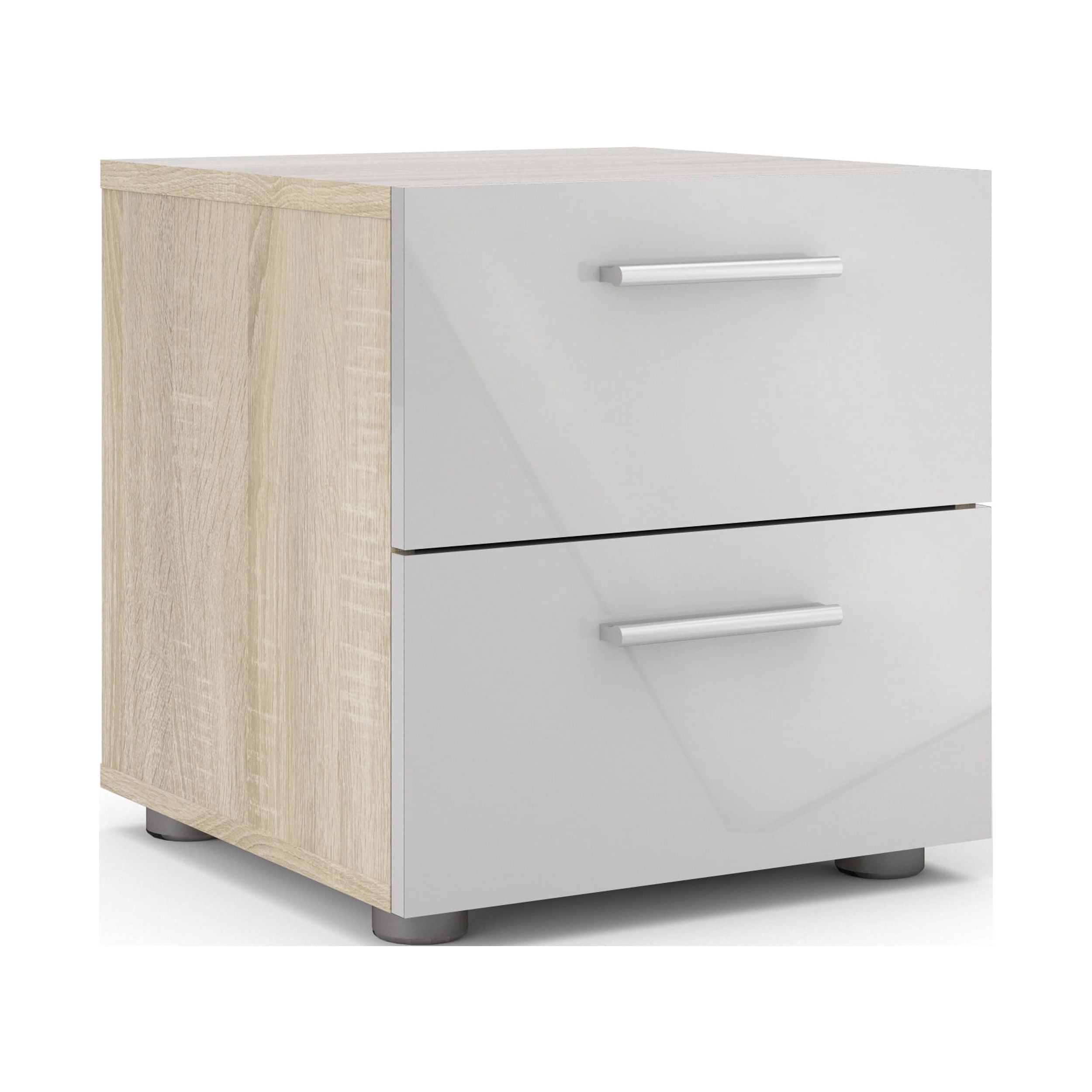 Tvilum Loft 2 Drawer Bedroom Nightstand for Adults, Oak Structure/White High Gloss